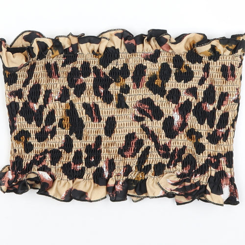 Boohoo Womens Brown Animal Print  Cropped T-Shirt Size 12