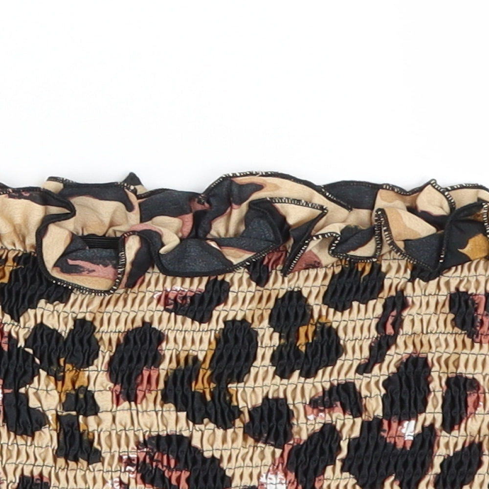 Boohoo Womens Brown Animal Print  Cropped T-Shirt Size 12