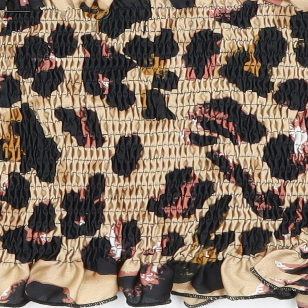 Boohoo Womens Brown Animal Print  Cropped T-Shirt Size 12