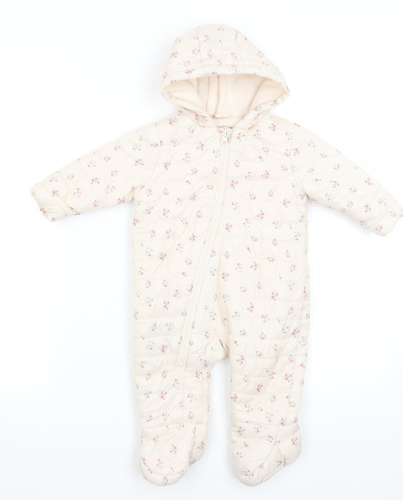 Primark Baby Ivory Floral  Puffer Jacket Snowsuit Size 6-9 Months