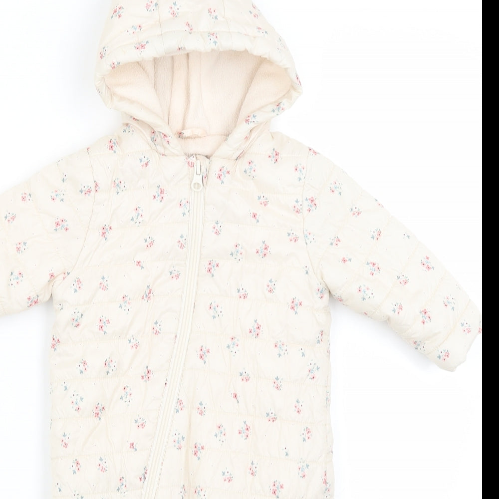 Primark Baby Ivory Floral  Puffer Jacket Snowsuit Size 6-9 Months
