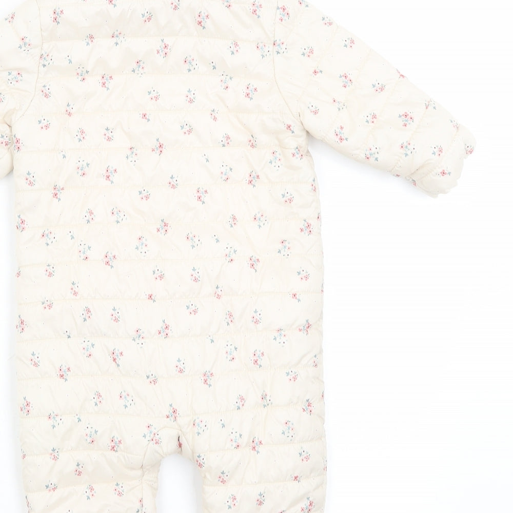 Primark Baby Ivory Floral  Puffer Jacket Snowsuit Size 6-9 Months