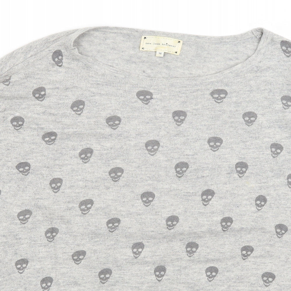New Look Womens Grey   Pullover Jumper Size 14  - Skulls