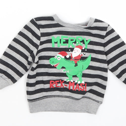 Primark Baby Grey Striped  Pullover Jumper Size 9-12 Months  - Merry Rex-mas