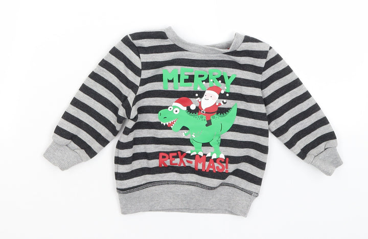 Primark Baby Grey Striped Pullover Jumper Size 9-12 Months - Merry Rex-mas
