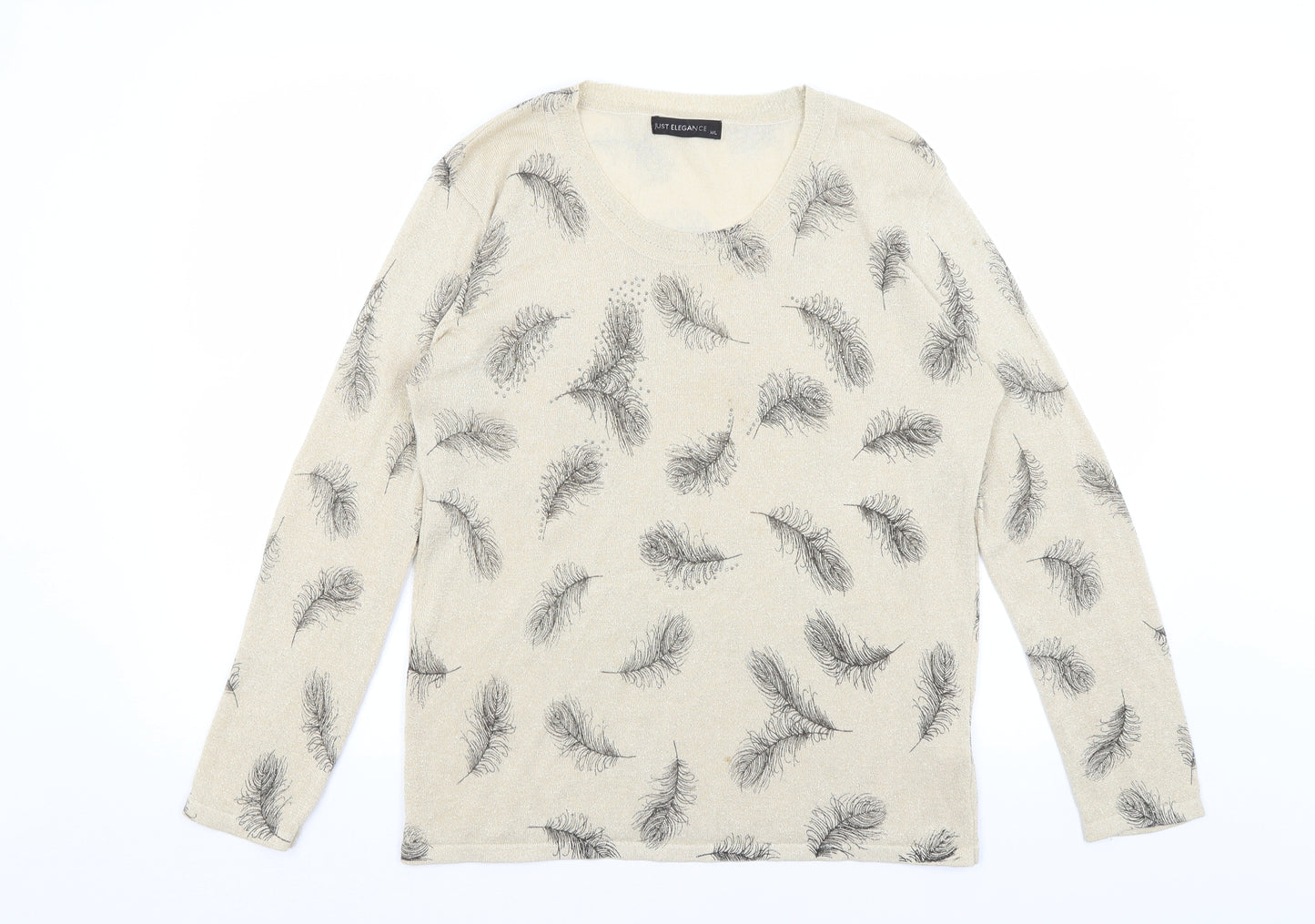 Just Elegance Womens Gold   Basic T-Shirt Size M  - Feathers