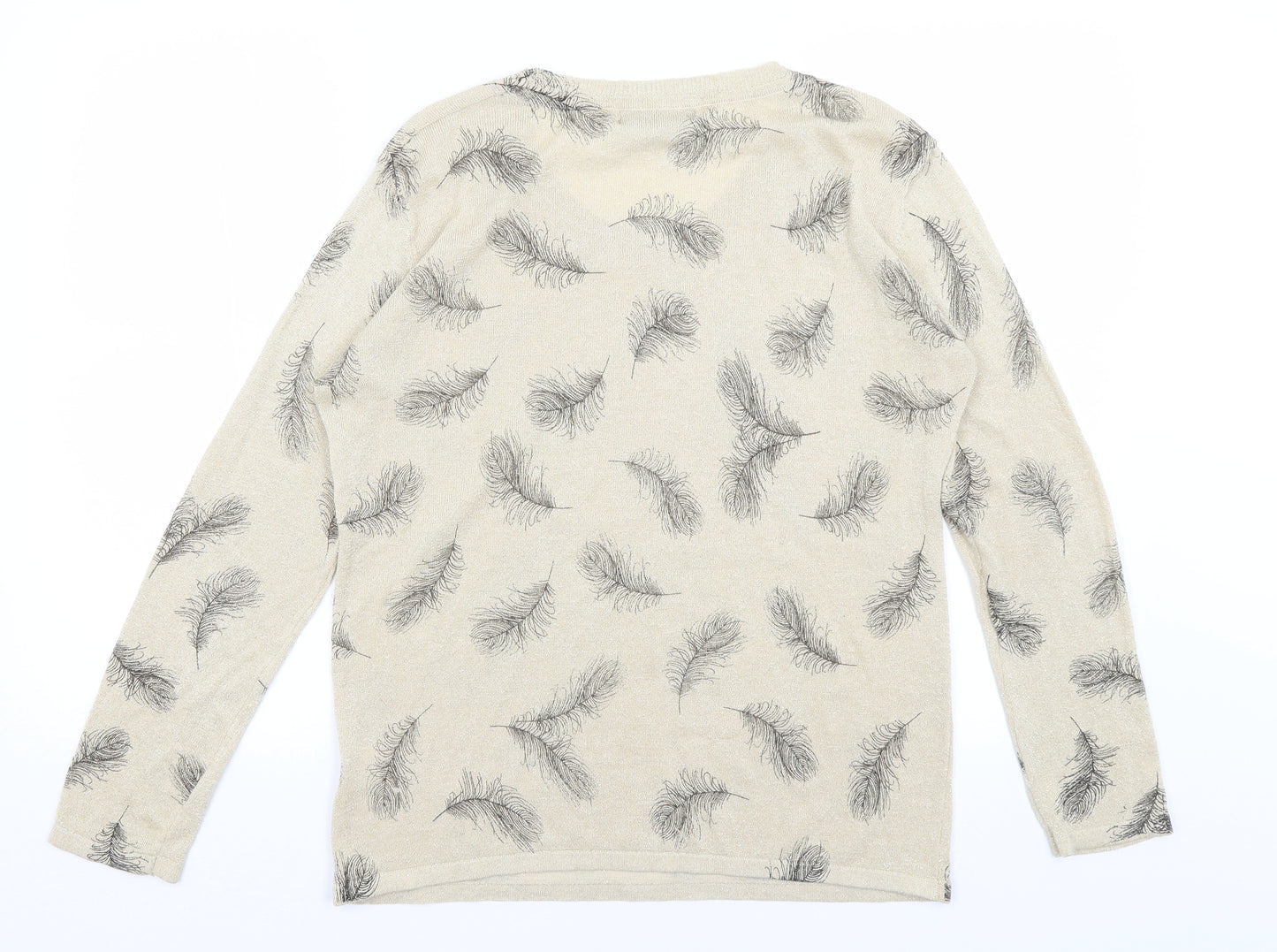 Just Elegance Womens Gold   Basic T-Shirt Size M  - Feathers