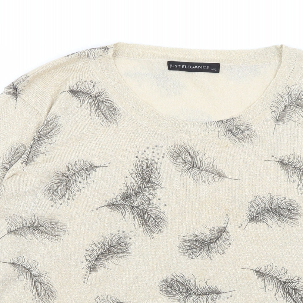 Just Elegance Womens Gold   Basic T-Shirt Size M  - Feathers