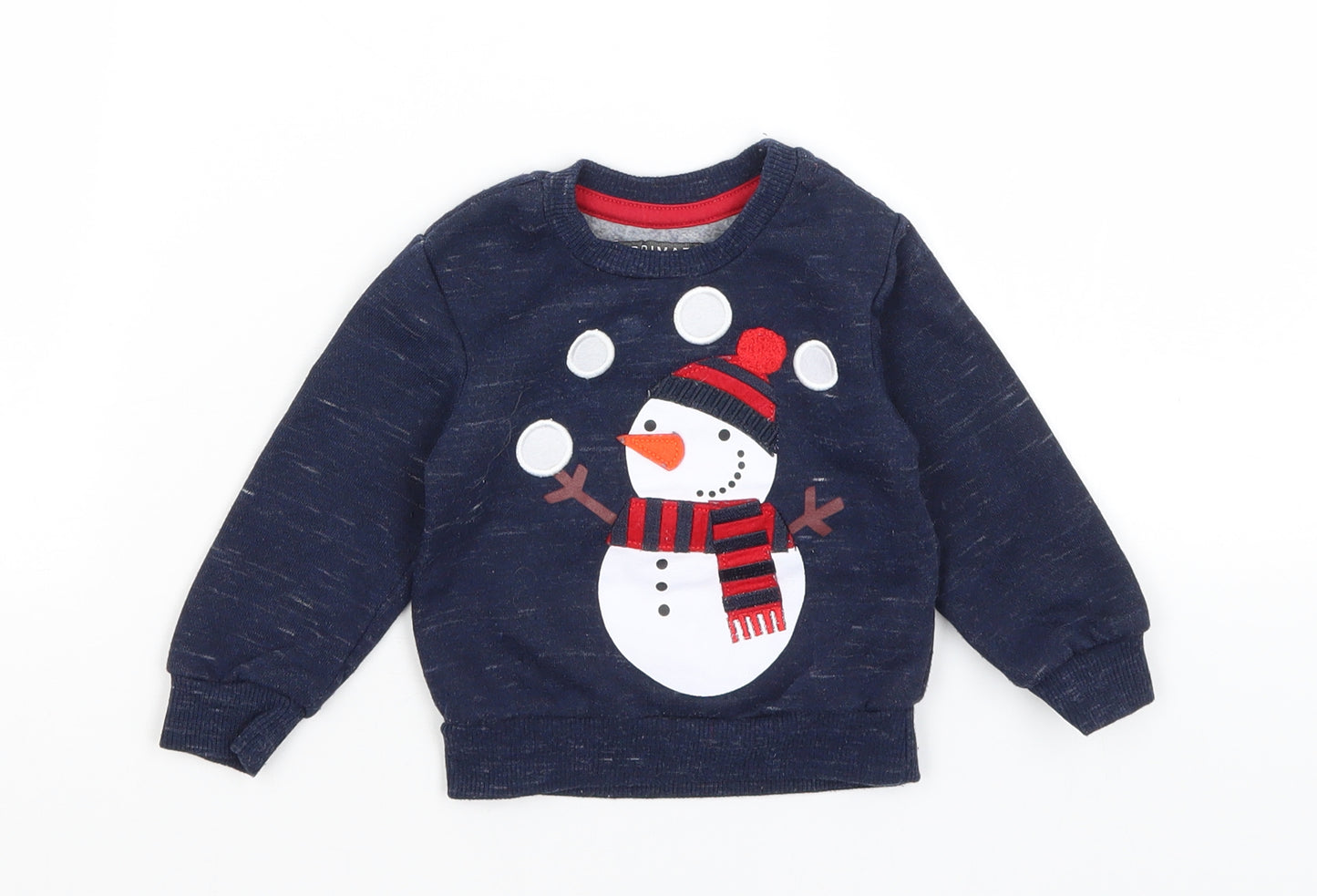 Primark Baby Blue   Pullover Jumper Size 9-12 Months  - Snowman