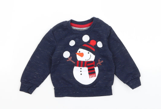 Front view of Primark Baby Blue jumper, size 9-12, Months - Snowman
