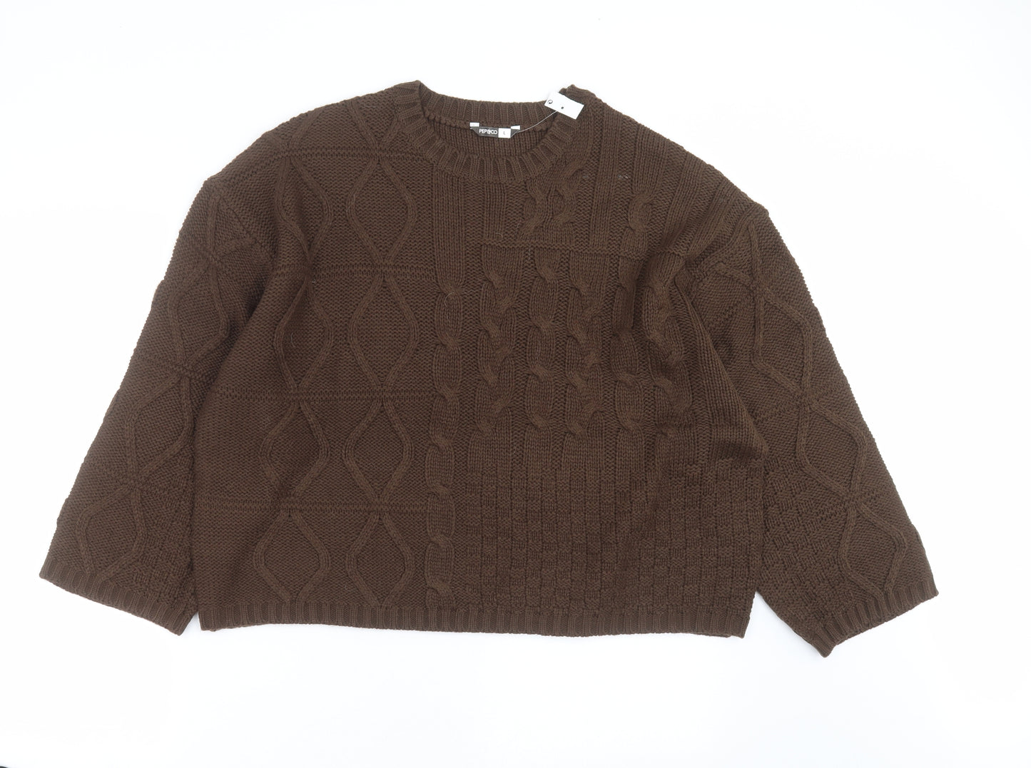 pep&Co Womens Brown Geometric Knit Pullover Jumper Size L