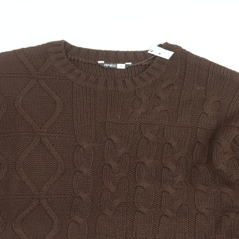 pep&Co Womens Brown Geometric Knit Pullover Jumper Size L