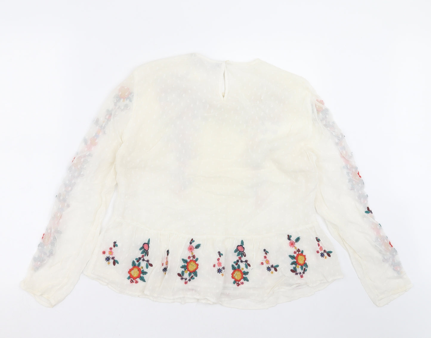 Zara Womens White   Basic Blouse Size S  - Floral embroidery