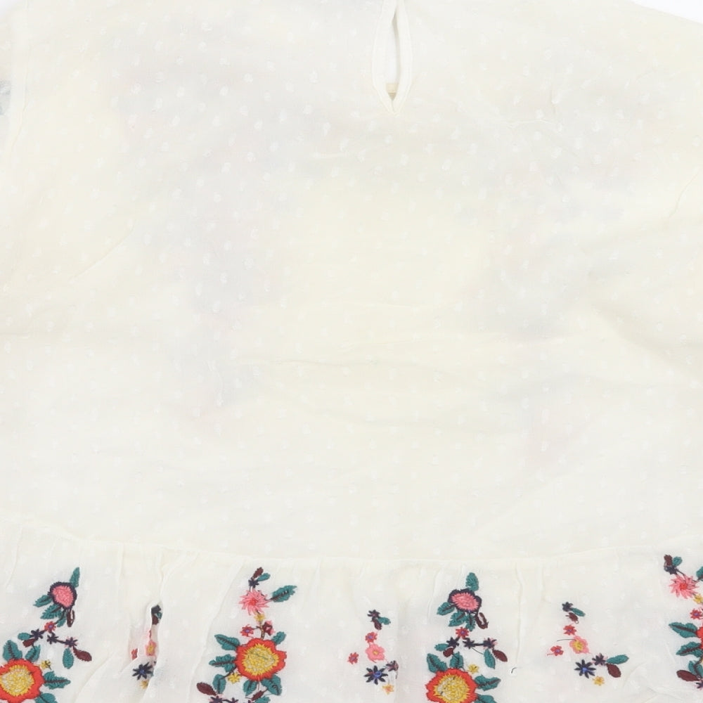 Zara Womens White   Basic Blouse Size S  - Floral embroidery