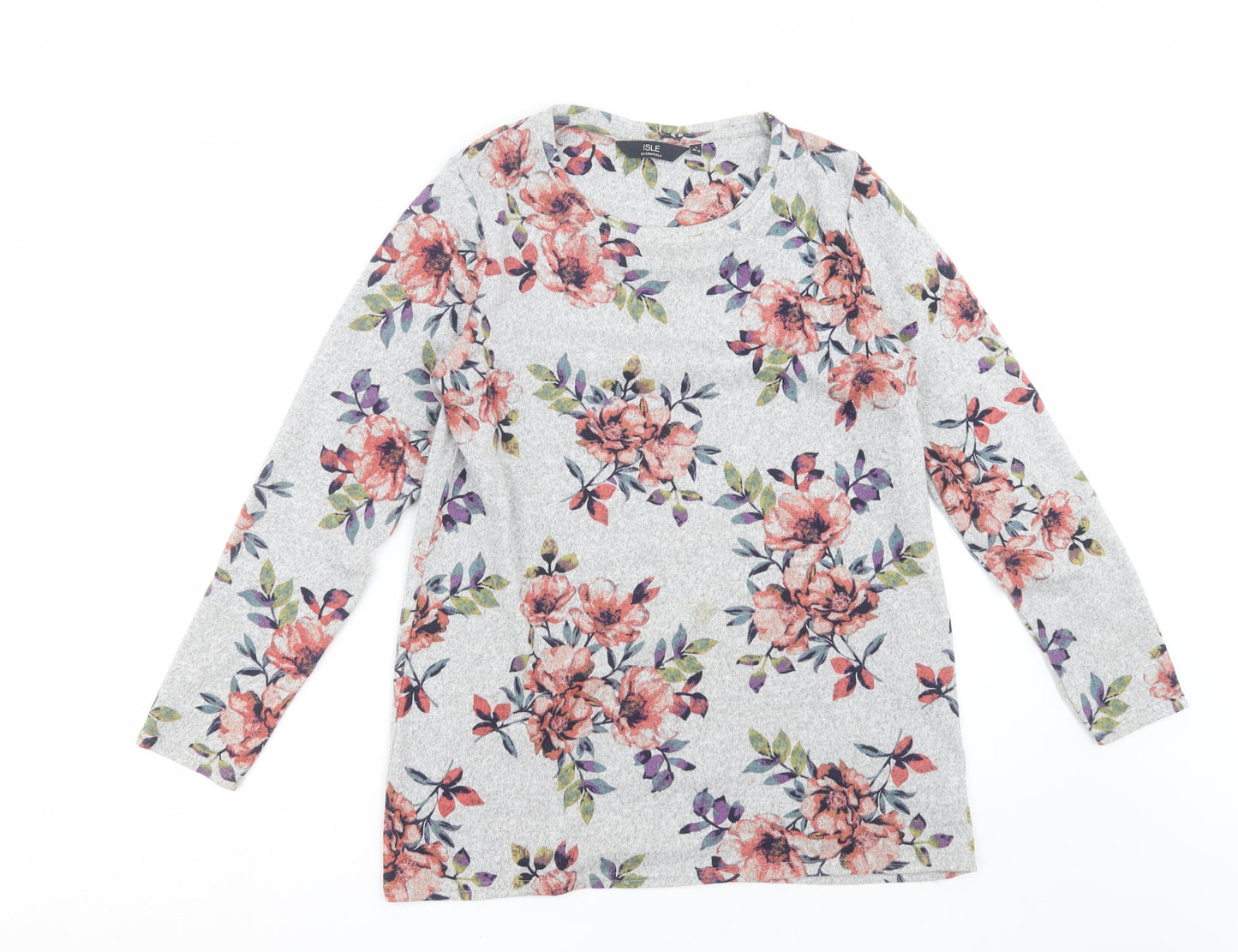 ISLE Essentials Womens Grey Floral Knit Pullover Jumper Size S