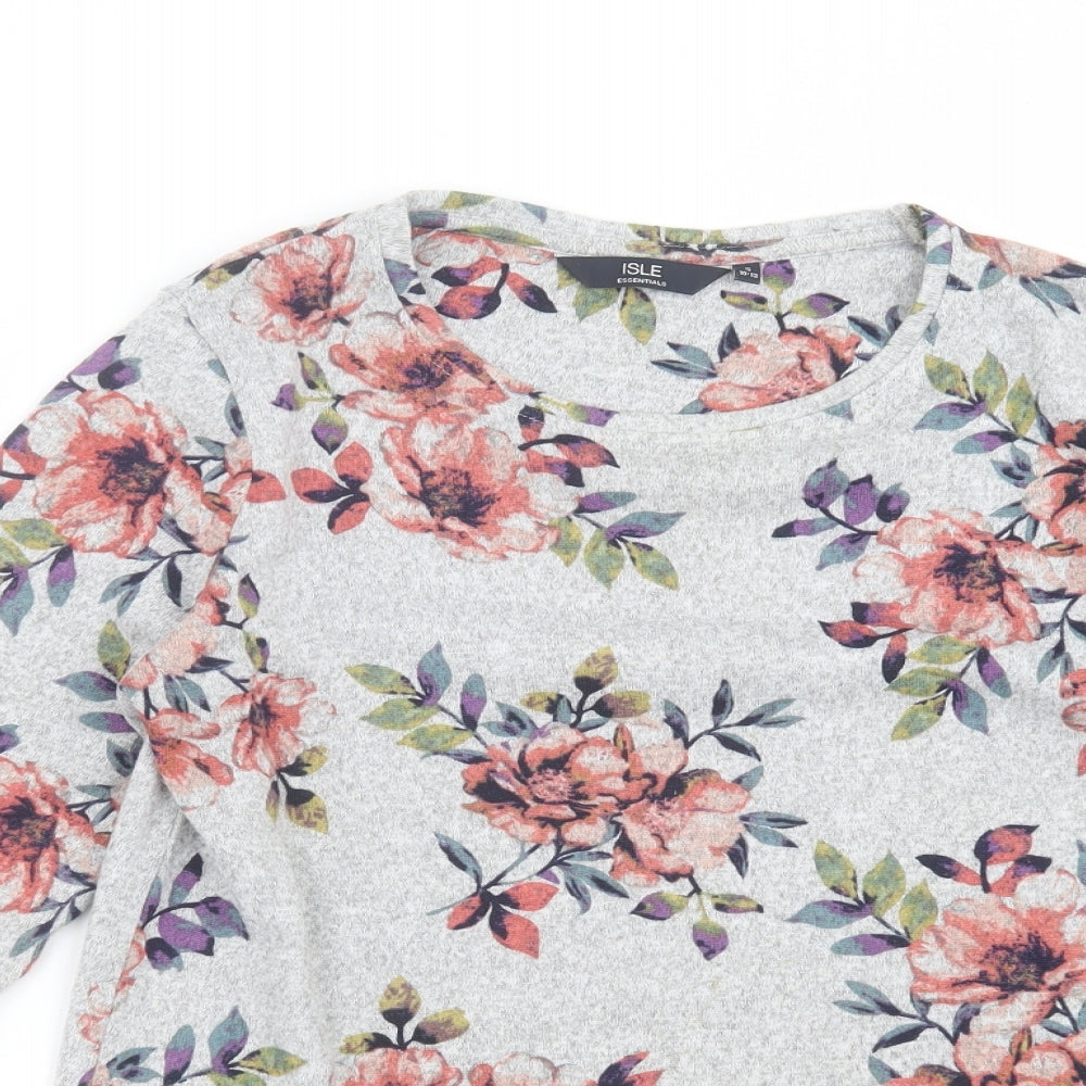 ISLE Essentials Womens Grey Floral Knit Pullover Jumper Size S