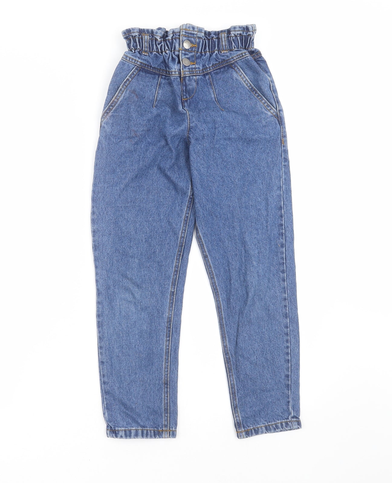 F&F Girls Blue  Denim Straight Jeans Size 8-9 Years - Paper bag waist