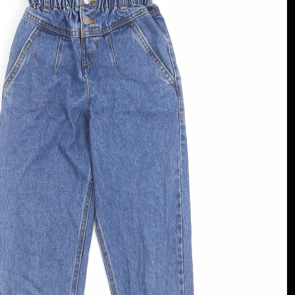 F&F Girls Blue  Denim Straight Jeans Size 8-9 Years - Paper bag waist