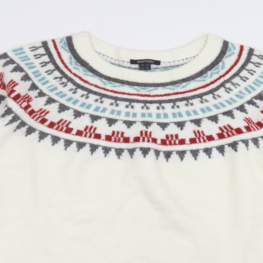 ESMARA Womens Ivory Fair Isle Knit Pullover Jumper Size L