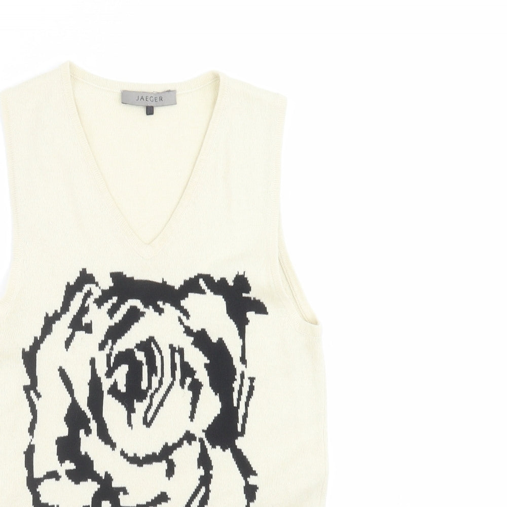 Jaeger Womens Beige Floral Knit Pullover Jumper Size S