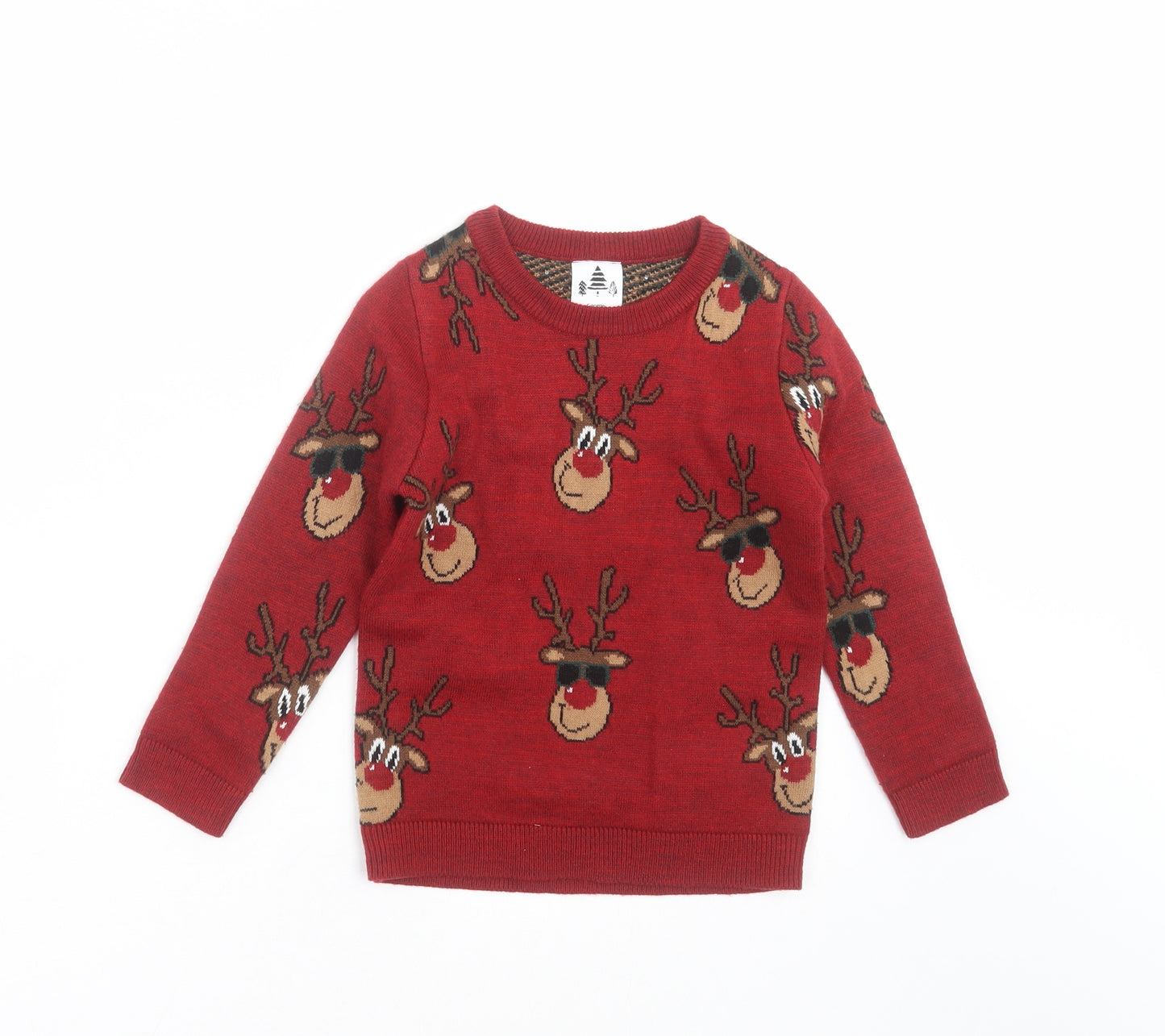 George Boys Red  Knit Pullover Jumper Size 5-6 Years  - Rudolph Christmas