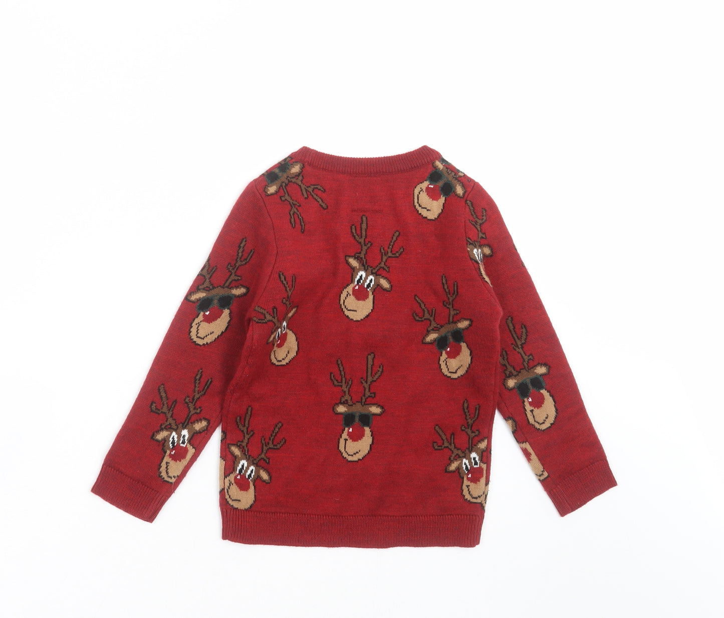 George Boys Red  Knit Pullover Jumper Size 5-6 Years  - Rudolph Christmas