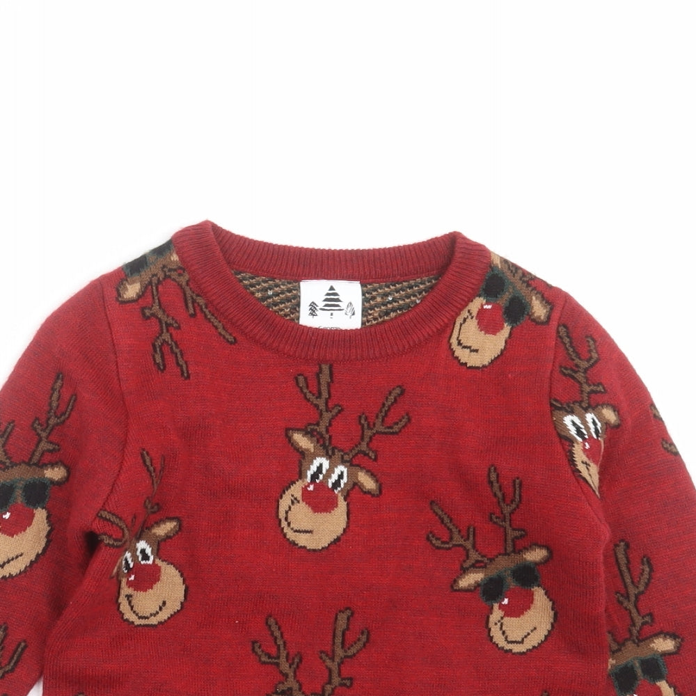 George Boys Red  Knit Pullover Jumper Size 5-6 Years  - Rudolph Christmas
