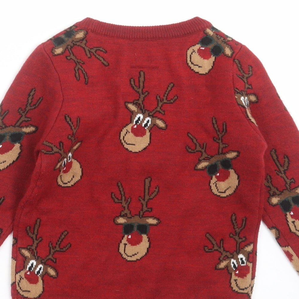 George Boys Red  Knit Pullover Jumper Size 5-6 Years  - Rudolph Christmas