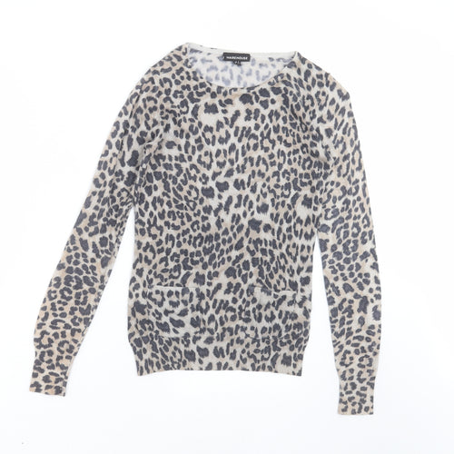 Warehouse Womens Beige Animal Print Knit Pullover Jumper Size 8