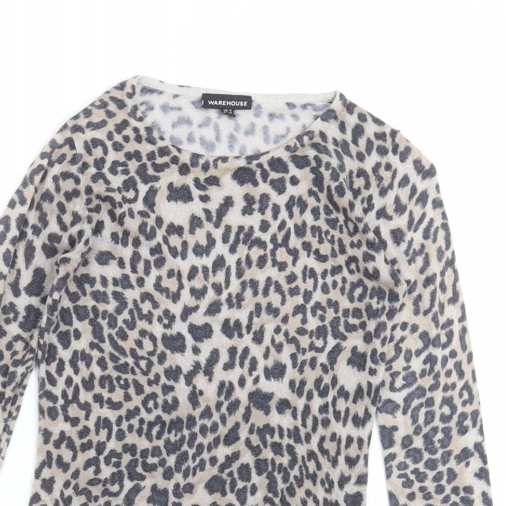 Warehouse Womens Beige Animal Print Knit Pullover Jumper Size 8