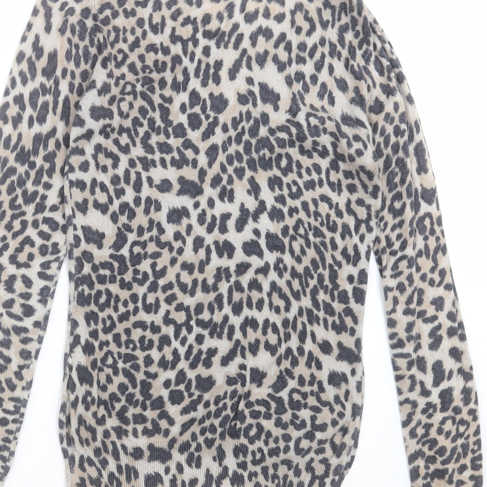 Warehouse Womens Beige Animal Print Knit Pullover Jumper Size 8