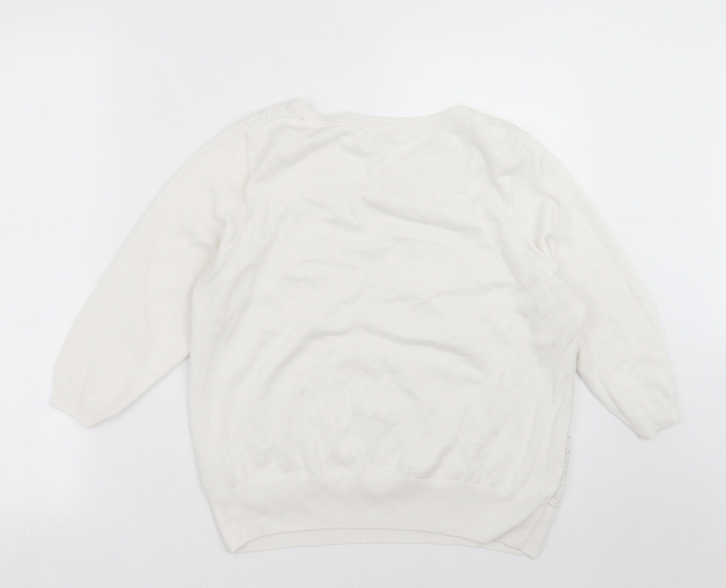 George Womens White Floral Knit Pullover Jumper Size 14