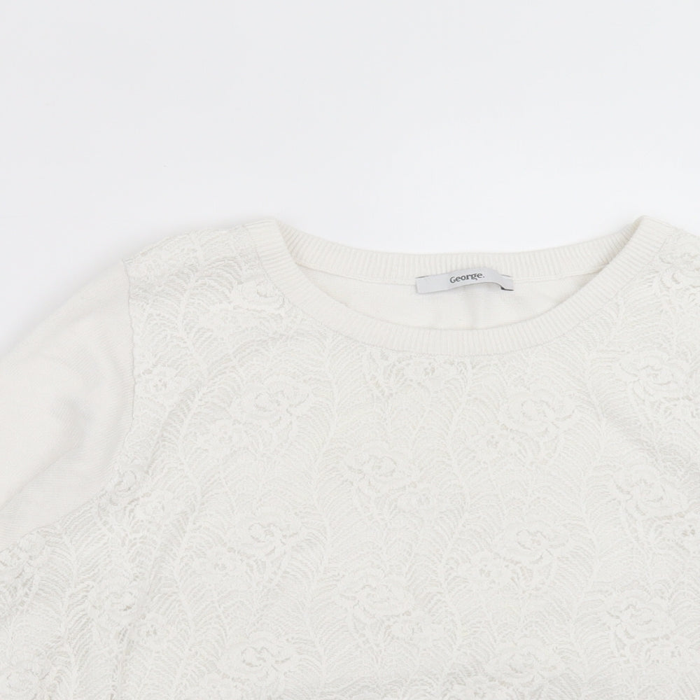 George Womens White Floral Knit Pullover Jumper Size 14