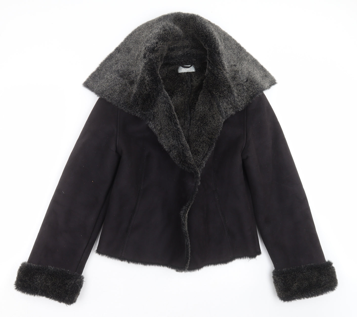 Wallis Womens Black   Jacket Coat Size 12  - faux fur lining
