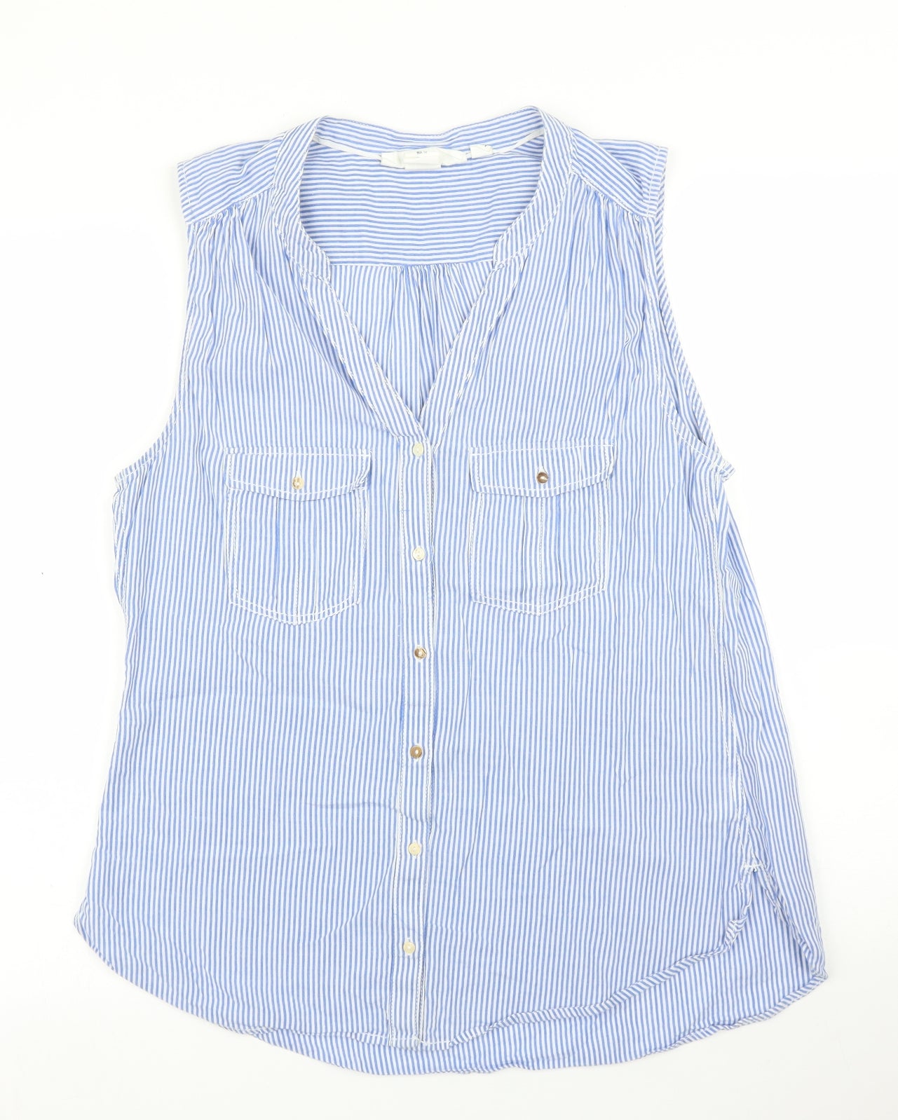 H&M Womens Blue Striped  Basic Blouse Size 14