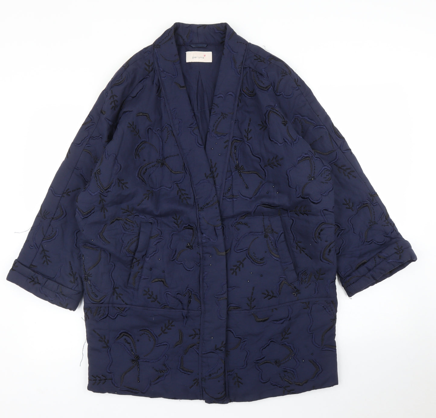 M&S Womens Blue Floral  Overcoat Coat Size 16