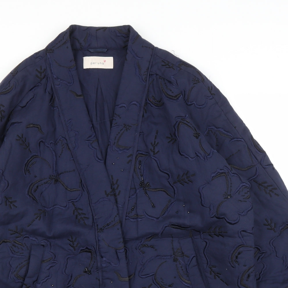 M&S Womens Blue Floral  Overcoat Coat Size 16