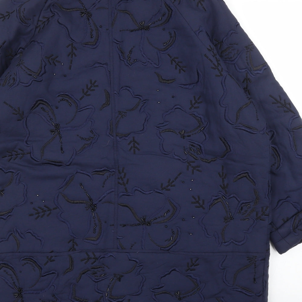 M&S Womens Blue Floral  Overcoat Coat Size 16