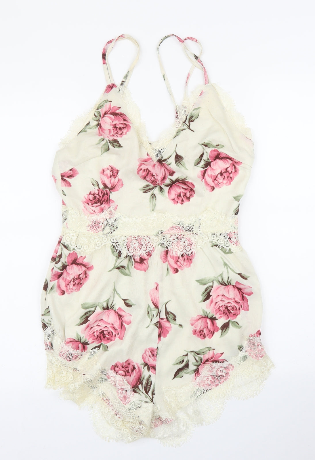 Missguided Womens Ivory Floral  Romper One-Piece Size 10
