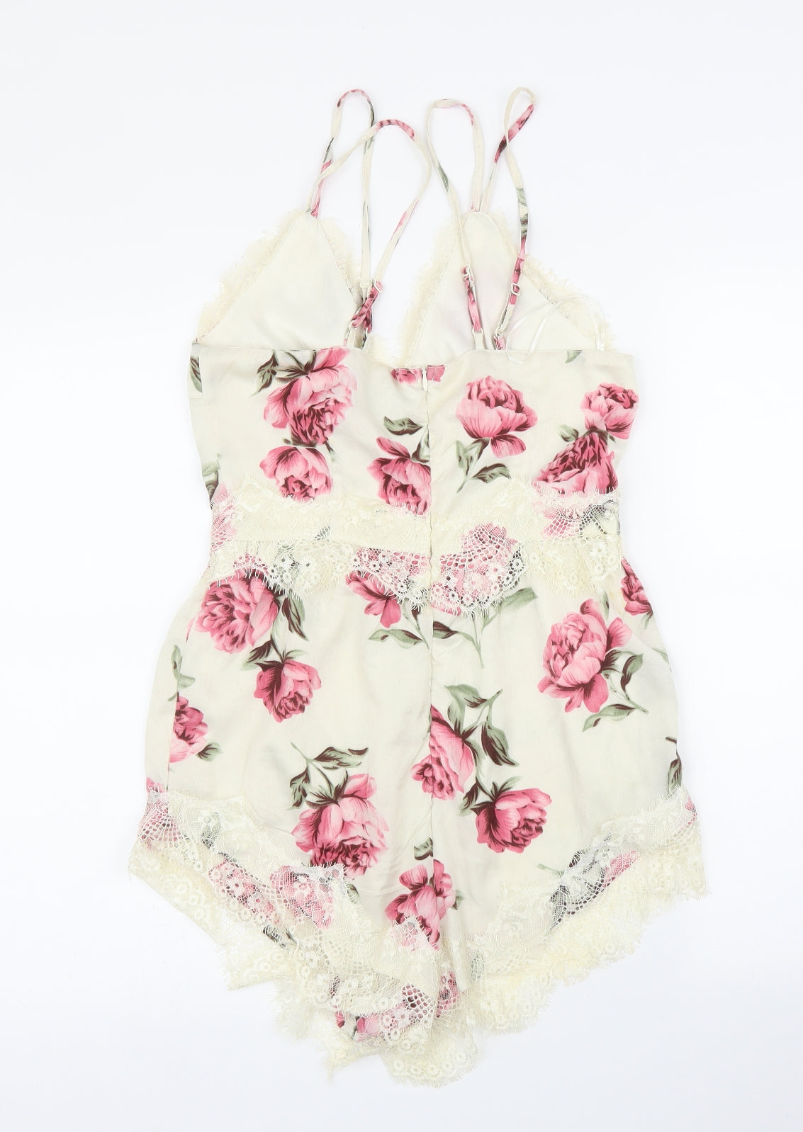 Missguided Womens Ivory Floral  Romper One-Piece Size 10