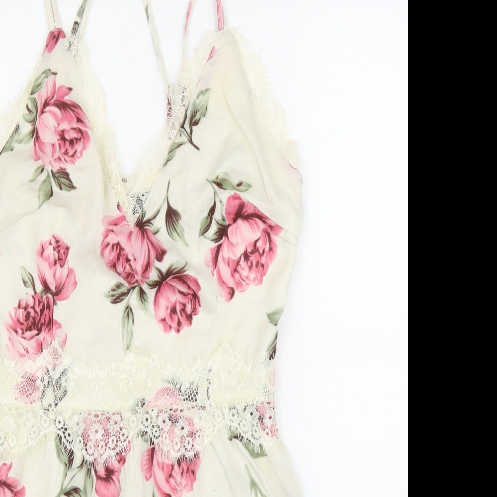 Missguided Womens Ivory Floral  Romper One-Piece Size 10
