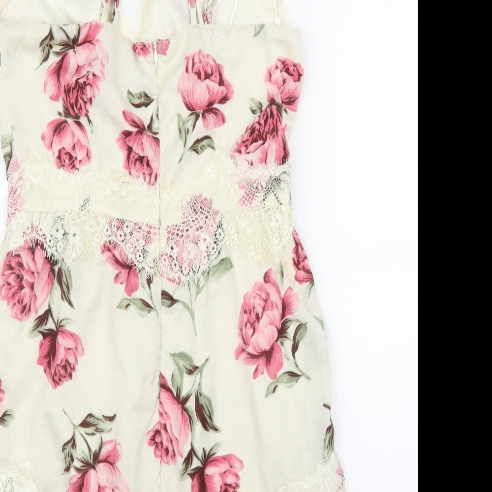 Missguided Womens Ivory Floral  Romper One-Piece Size 10