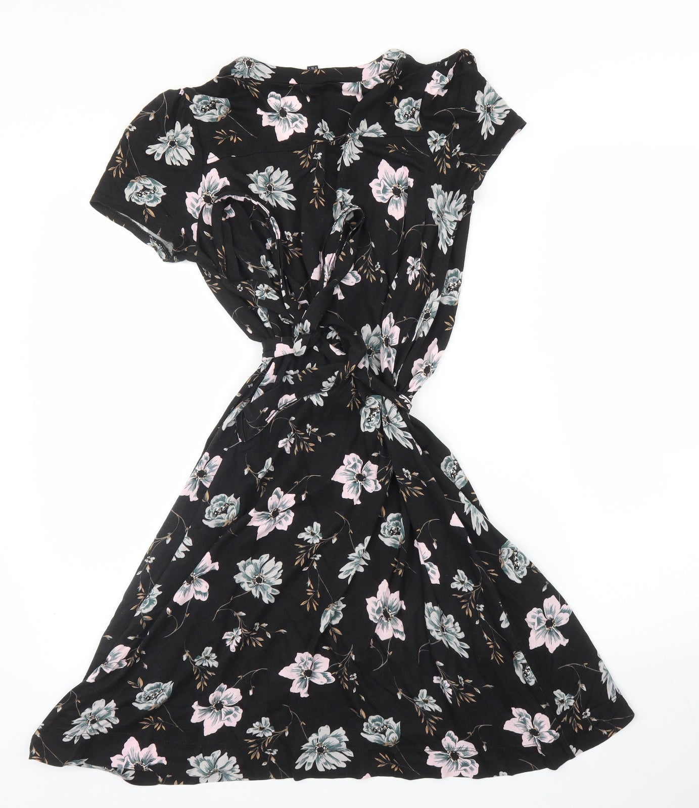 French Connection Womens Black Floral  A-Line  Size 8