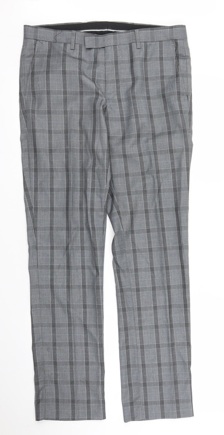 Harry Brown Mens Grey Check Trousers Size 30 in L31 in