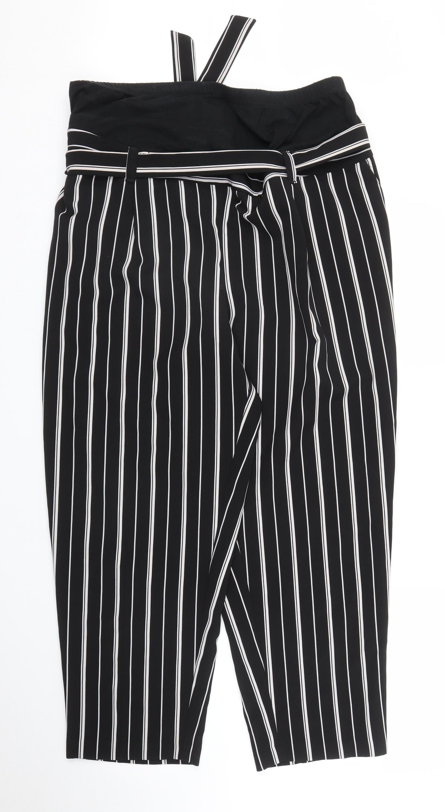 New Look Womens Black Striped  Capri Trousers Size 16 L28 in