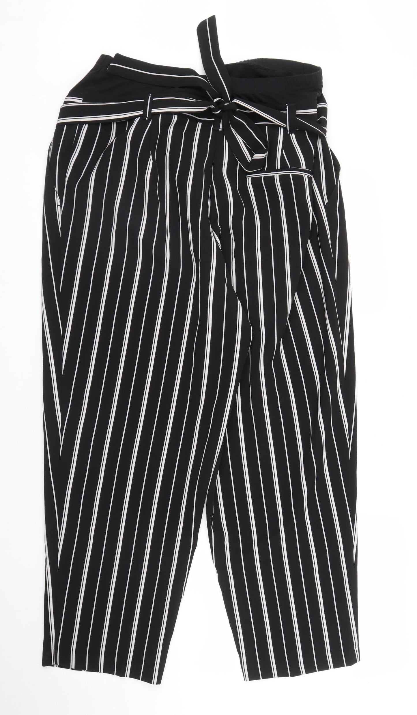 New Look Womens Black Striped  Capri Trousers Size 16 L28 in