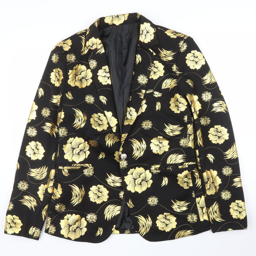 Preworn Womens Gold Floral  Jacket Blazer Size M