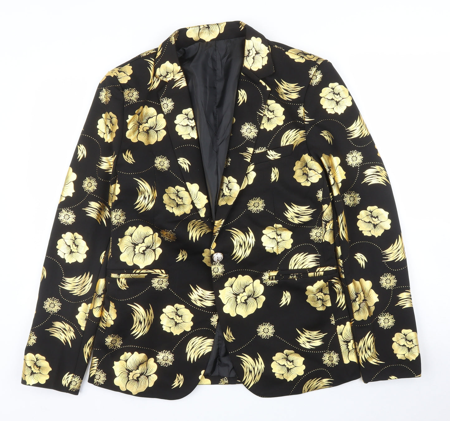 Preworn Womens Gold Floral  Jacket Blazer Size M