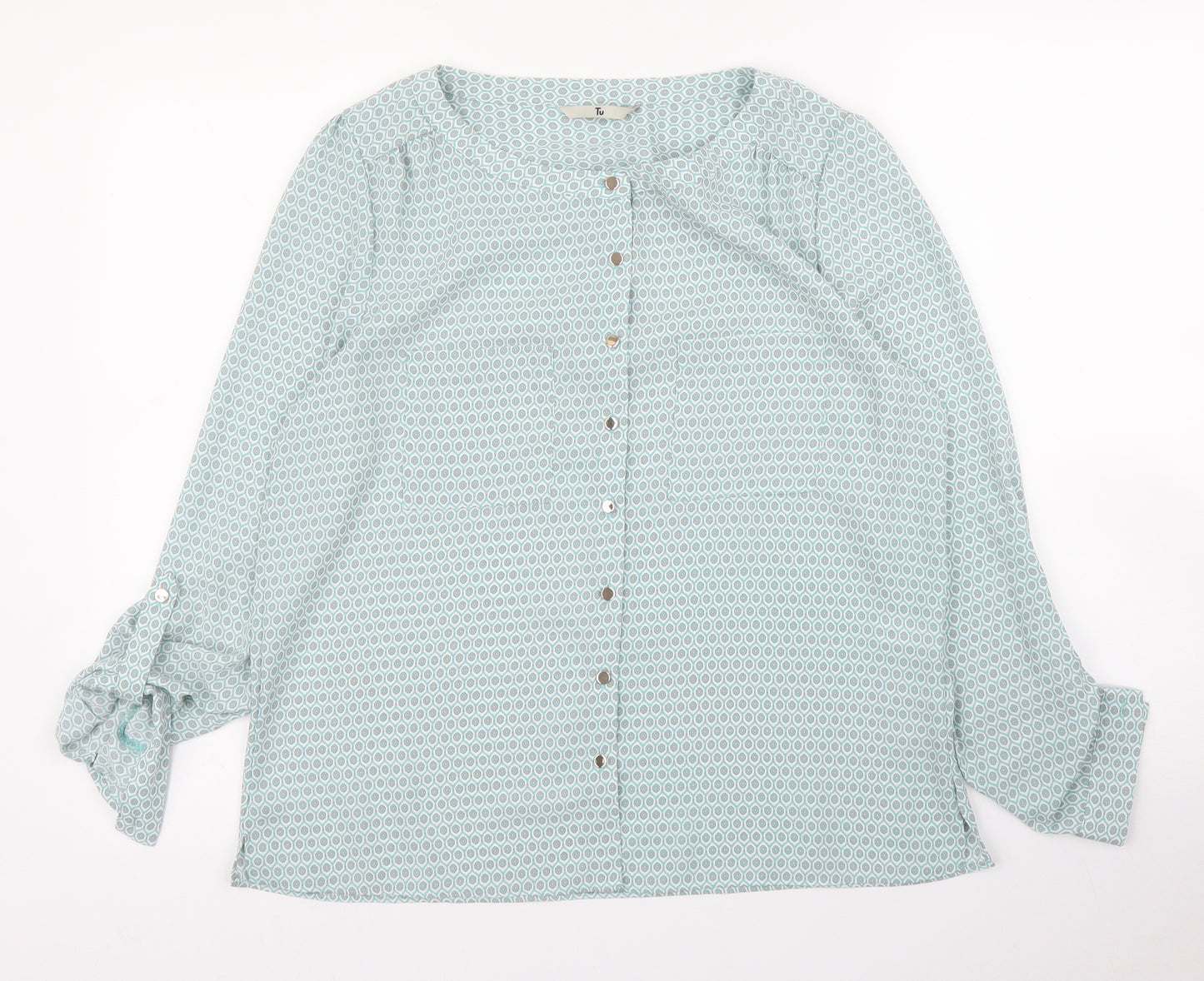 TU Womens Green Geometric  Basic Blouse Size 10