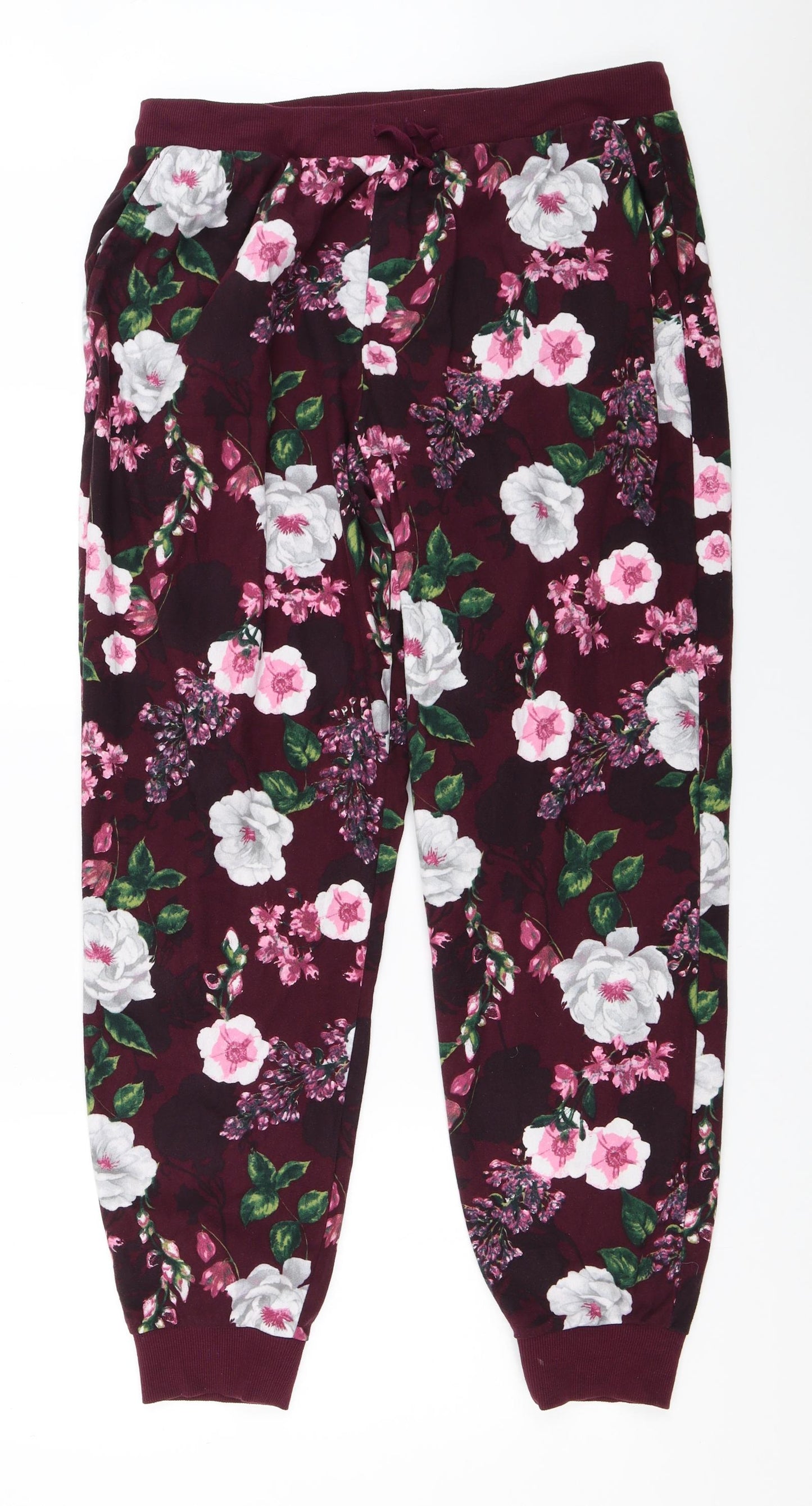 F&F Womens Purple Floral  Top Pyjama Pants Size L